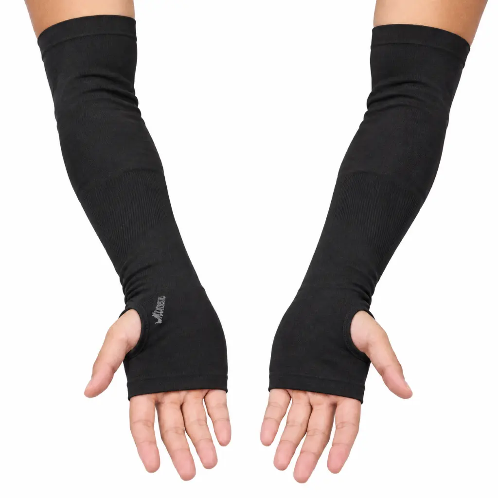 Black thumb-hole sleeves worn to elbows.webp