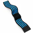 Cyan-striped black elastic knee wrap.webp