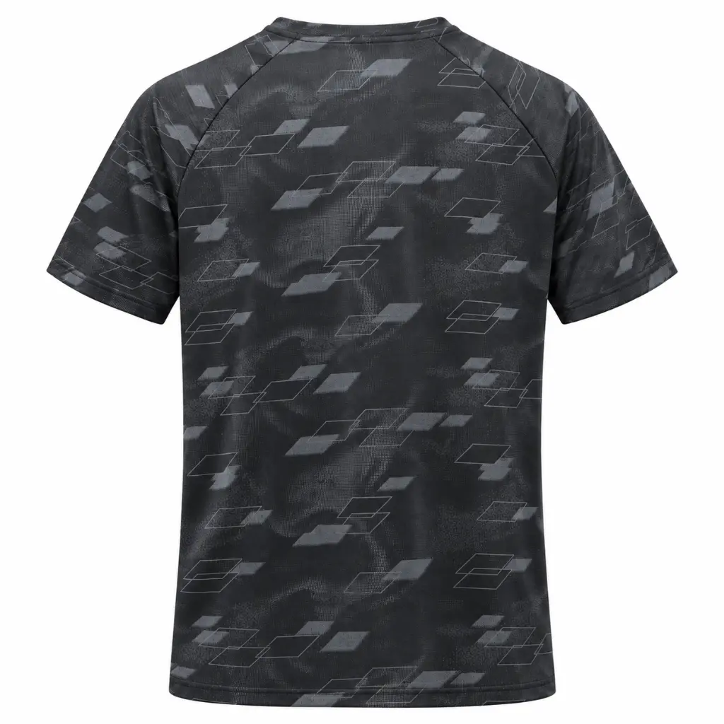 Dark charcoal geometric sports T-shirt back view-2.webp